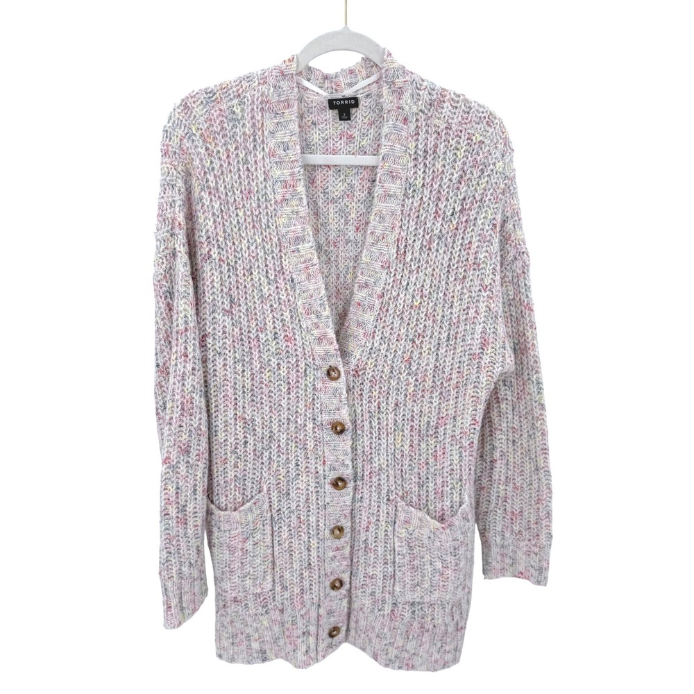 Torrid Womens Plus Size 2‎ Multi Color Confetti Chunky Knit Button Cardigan 2X